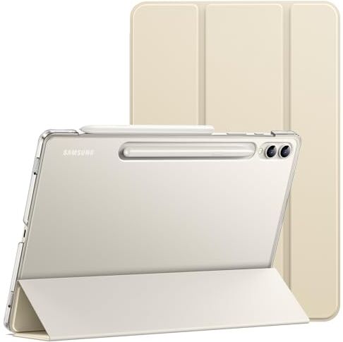 JETech Custodia per Samsung Galaxy Tab S9 Plus 12,4 Pollici, Retro Traslucido Trifold Supporto Protettiva Tavoletta Cover, Supporta S Pen di Ricarica, Auto Svegliati/Sonno (Beige)