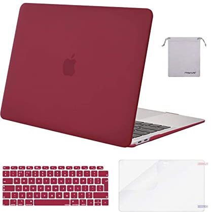 MOSISO Case Compatibile con MacBook Air 13 Pollici Retina 2022 2021-2018 A2337 M1 A2179 A1932, Custodia Rigida in Plastica&Tastiera Cover&Proteggi Schermo&Borsa Portaoggetti, Vino Rosso