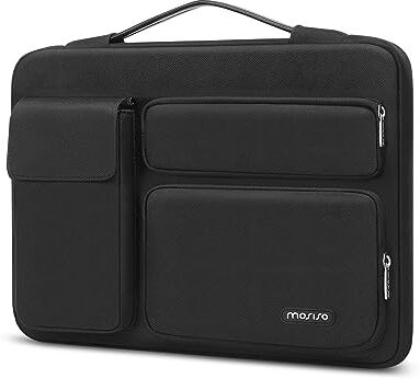 MOSISO Custodia Borsa Porta PC 13-13,3 Pollici Compatibile con MacBook Air/Pro,Compatibile con MacBook Pro 14 M3 M2 M1, Lato Aperto Borsa con 2 Alzato&1 Flapover Tasche&Cintura,Nero