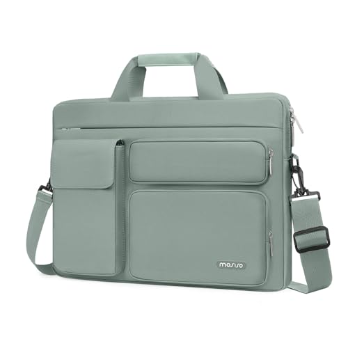 MOSISO Laptop Borsa a Tracolla 15-15,6 Pollici Porta PC Compatibile con MacBook Air 15 M3 M2 2024 2023/Pro 16 2024-2023 con 2 Sporgente&1 Flapover&Orizzontale Tasche&Manico&Cintura,Verde Antico