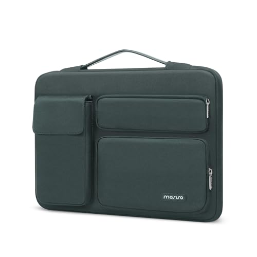 MOSISO Custodia Borsa Porta PC 15-15,6 Pollici Notebook,Compatibile con MacBook Pro 16 M3 A2991 M2 A2780 M1 A2485 A2141, Lato Aperto Borsa con 2 Alzato&1 Flapover Tasche&Cintura,Verde Smeraldo