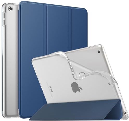 MoKo Cover per Nuovo iPad 10,2" iPad 9a generazione 2021/8a/7a Gen. 2022/2019, Custodia Ultra Sottile Leggero Tri-fold Auto Sveglia/Sonno con Retro Semi-trasparente in TPU, Grigio Blu