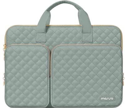 MOSISO Custodia Borsa 360 Protezione Laptop Sleeve Compatibile con MacBook Air/Pro,Compatibile con MacBook Pro 14 A2442,Square Quilted Poliestere con 2 Pockets&Handle&Belt,Verde Antico