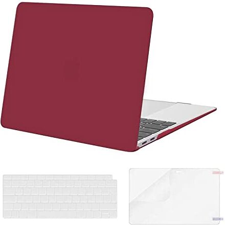 MOSISO Case Compatibile con MacBook Air 13 Pollici 2022 2021 2020 2019 2018 Uscita A2337 M1 A2179 A1932 con Retina, Custodia Rigida in Plastica&Tastiera Cover&Proteggi Schermo, Vino Rosso