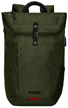 Nilox Backpack 15.6" Outdoor Eco Green, Zaino Porta PC con Scomparto Interno Rinforzato, Ampie Tasche Esterne, con Porta USB Laterale, Realizzato in Materiale Riciclato, Verde