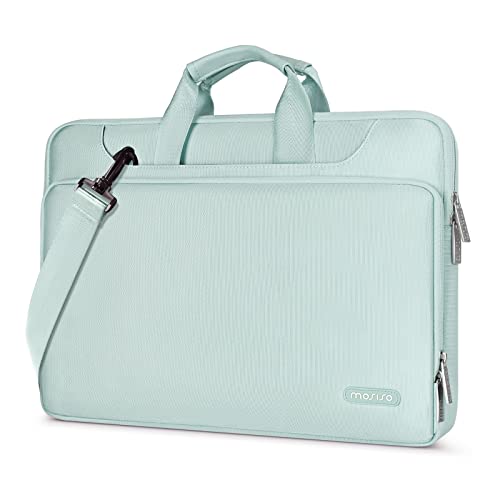 MOSISO 360 Protezione Laptop Spalla Borsa Compatibile con MacBook Air/Pro,13-13,3 pollici Notebook,Compatibile con MacBook Pro 14 A2779 M2 A2442 M1,Matching Colore Sleeve con Cintura,Menta Verde