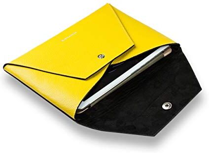 DELMON VARONE - FINE LEATHERGOODS MADE IN GERMANY DELMON VARONE – Custodia universale personalizzabile compatibile con iPad e tablet fino a 11 pollici in morbida pelle di grain giallo, uomo e donna, in vera pelle come regalo di compleanno per i tuoi