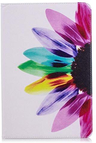 AIFILLE Bianca Custodia per Tablet Samsung Tab S4 10.5 2018 T830/T835 Antiurto Protettiva Flip Premium Pelle Portafoglio Donna Cover a Libro Fiore del Sole Colorato con Porta Carta di Credite Funzione