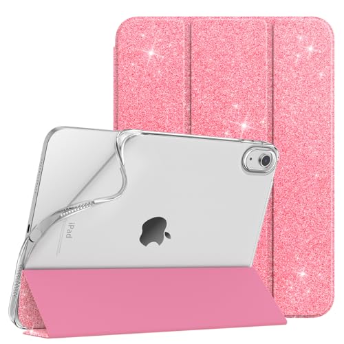 TiMOVO Custodia Compatibile con iPad 10 Generazione 10,9" 2022, iPad Smart Cover in PU con Supporto, Funzione di Auto Sveglia/Sonno, Retro in TPU Morbido, Rosso Anguria con Glitter