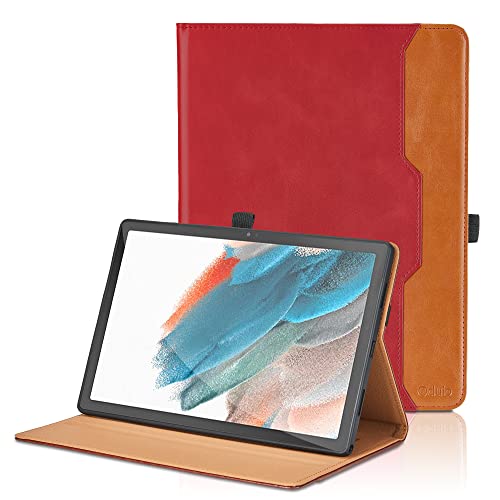 Oduio Custodia per Samsung Galaxy Tab A8 2021/2022 10.5 pollici (SM-X200/SM-X205) Pelle Tablet Case, Multi-angli Supporto Pieghevole Cover Protettiva con Tasca, Pencil Loop, Auto Sveglia/Sonno Rosso