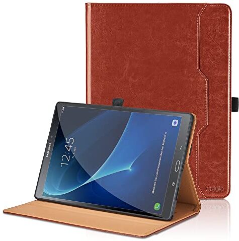 Oduio Custodia per Samsung Galaxy Tab A6 10.1 pollici 2016 SM-T580/T585 Pelle Tablet Case, Multi-angli Supporto Pieghevole Cover Protettiva con Tasca, Pencil Loop, Auto Sveglia/Sonno Marrone