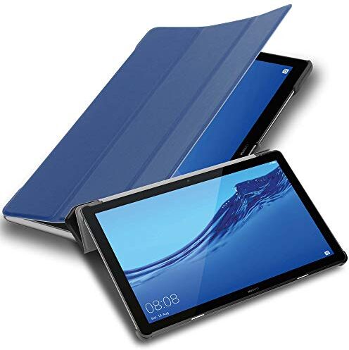 Cadorabo Custodia Tablet per Huawei MediaPad T5 10 (10.1" Zoll) in BLU SCURO JERSEY – Copertura Protettiva Molto Sottile di Similpelle in Stile Libro SENZA Auto Wake Up e Funzione Stand