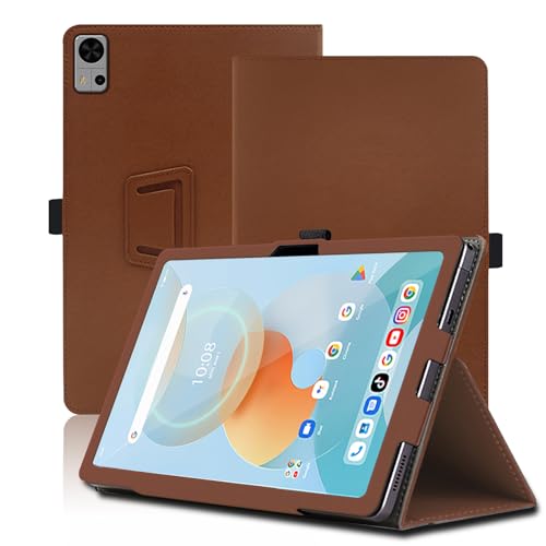 Envibe Custodia per UMIDIGI G5 Tab, 10.1 inch, Cover Tablet UMIDIGI G5 Tab, Copertura Protettiva Pieghevole con Supporto per Matita e Cinturino da Polso, Protezione Completa. (Marrone)