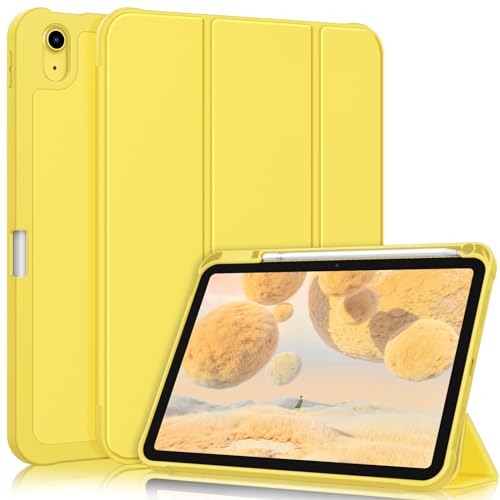 FINTIE Custodia per iPad 10ª Generazione 10.9" 2022 con Pencil Holder Sottile Leggero Cover Posteriore in Morbido TPU con Auto Sveglia/Sonno, Giallo