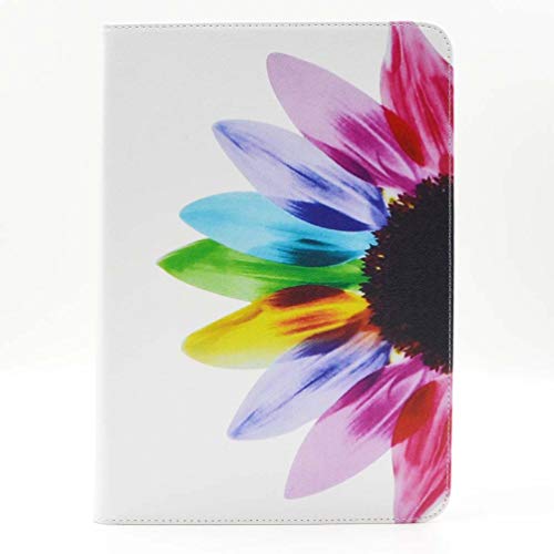 AIFILLE Bianca Custodia per Tablet Samsung Tab A 9.7 2015 T550/T555 Antiurto Protettiva Flip Premium Pelle Portafoglio Donna Cover a Libro Fiore del Sole Colorato con Porta Carta di Credite Funzione