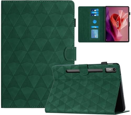 LSPCASA Custodia Per Lenovo Tab P12 12.7 Pollice Pelle Sintetica Cover Lenovo Tab P12 Con Fibbia Magnetica Cavalletto Protettiva Case Con Slot Per Carte Verde