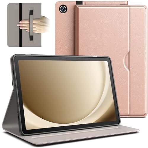 JETech Custodia per Samsung Galaxy Tab A9+ / A9 Plus 11 Pollici 2023, PU Pelle Affari Folio Supporto Protettiva Tablet Cover con Tasca & Cinghie, Multi-Angolo Visualizzazione (Oro Rosa)