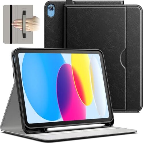 JETech Custodia per iPad 10 (10,9 Pollici, Modello 2022, 10a Generazione), PU Pelle Affari Folio Protettiva Cover Tablet con Portapenne & Tasca, Multi-Angolo Visualizzazione (Nero)