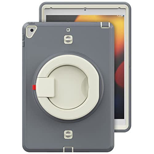 KEYWANTS Custodia per tablet per iPad da 10.2", anti-piegatura, in TPU, con supporto girevole a 360°, compatibile con iPad 7/8/9a generazione (2019/2020/2021), colore: bianco e grigio