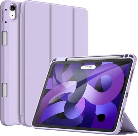 JETech Custodia per iPad Air 5/4 (10,9-Pollici, Modello 2022/2020, 5a/4a Generazione) con Portapenne, Ricarica di Pencil 2a Gen, Cover Tablet Sottile con Retro in Morbido TPU (Viola Chiaro)