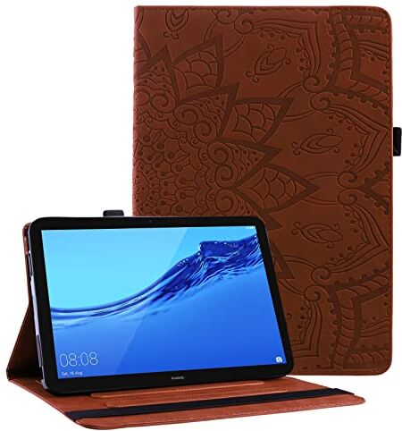 Succtop Custodia Huawei Mediapad T5-10 10.1 Pollici Pelle Sintetica Flip Portafoglio Custodia Cover Supporto Tablet Cover Case con PortapenneHuawei Mediapad T5 10.1" Mandala Flower Emboess Marrone