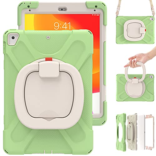 KUSEZJK Custodia per iPad Air 2 & iPad 6 (9.7 Pollici), iPad Air 2 & iPad 6 (9.7 Pollici) Cover, Cover Protettiva per Tablet Robusta e Resistente per Bambini con Cavalletto Rotante & Tracolla (Verde)