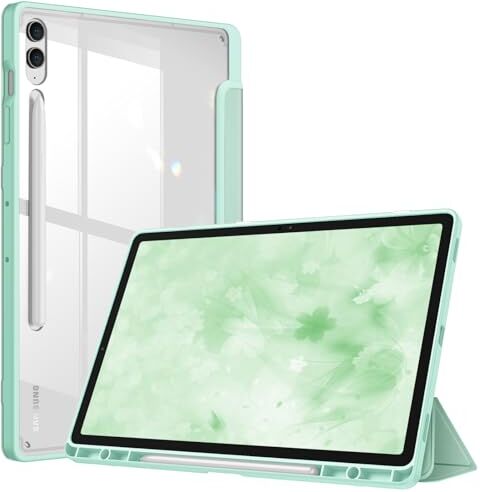 FINTIE Custodia per Samsung Galaxy Tab S9 FE+/Tab S9 Plus 12.4 Pollici 2023 con S Pen Holder, Leggero Trasparente Cover Posteriore con Bordo Antiurto, Auto Sveglia/Sonno, Verde Chiaro