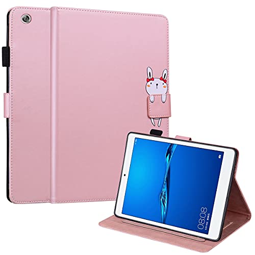 C/N DodoBuy Custodia per Huawei MediaPad M5 Lite 10", Animale del Fumetto Modello Magnetico Flip Protezione Smart Cover in Pelle PU Copertura Wallet Case Borsa Supporto Slot per Schede -Oro Rosa Coniglio