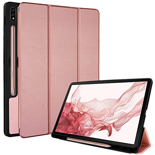 TECHGEAR Cover Compatible con Samsung Galaxy Tab S8 11" 2022 (SM-X700 / SM/X706) Custodia Smart Cover Tri-Fold [Compatibile con Penna] con Protezione d'angolo [Sveglia Automatica] Oro Rosa