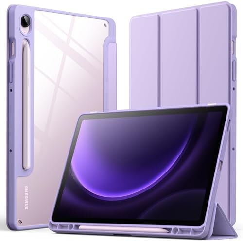 JETech Custodia per Samsung Galaxy Tab S9 FE 10,9 Pollici con S Pen Holder, Chiaro Trasparente PC Rigido Retro, Protettiva Trifold Supporto Tablet Cover, Auto Svegliati/Sonno (Viola Chiaro)