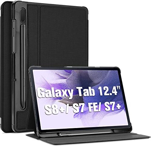 Procase Custodia per Galaxy Tab S8+ Plus 2022 S7 FE 12.4” 2021 [SM-X800/X806/T730/T736], Custodia Protettiva Sottile e Leggero Folio Cover con Angoli di Visione Regolabili -Nero