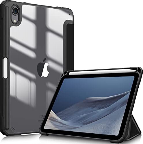 FINTIE Custodia Compatibile con iPad Mini 6ª Generazione 2021 8,3" con Pencil Holder, Antiurto Sottile Case Posteriore Trasparente Cover con Auto Sveglia/Sonno, Nero