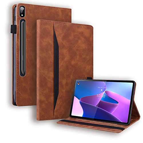 GXLONG Ooboom Custodia per Lenovo Tab P12 PRO 12.6" Tablet, Flip Folio Smart Cover in Pelle PU Copertura Wallet Case Borsa Supporto Banda Elastica Marrone