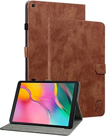 GXLONG Ooboom Custodia per Samsung Galaxy Tab A 10.1" 2019 T510/T515, Tigre Adorabile Magnetico Flip Smart Cover in Pelle PU Protezione Copertura Wallet Case Borsa Supporto Marrone