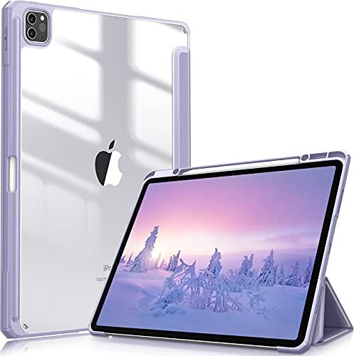 FINTIE Custodia per iPad Pro 12.9" (6a Generazione 2022) [Built-in Pencil Holder] Antiurto Sottile Case Posteriore Trasparente Cover per iPad Pro 12.9" 2021/2020/2018, Lilla Viola