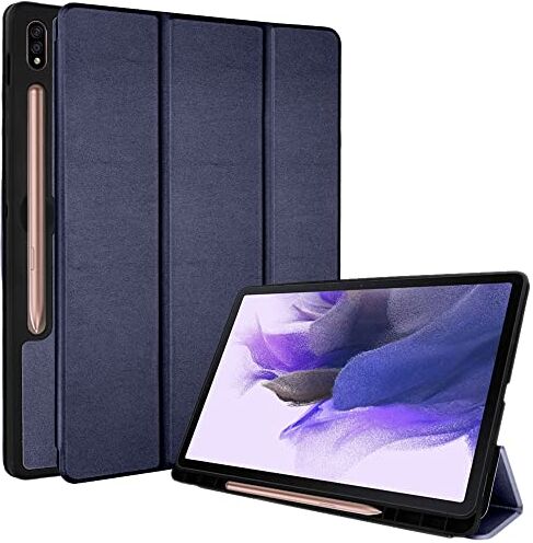 TECHGEAR Smart Cover Compatible con Samsung Galaxy Tab S7 FE 12.4" 2021 (SM-T730 / SM/T736) Custodia Protettiva in PU Pelle con protezione d'angolo [Ligero] Blu Marino