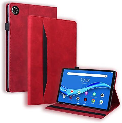 Rosbtib Custodia per Tablet Lenovo M10 FHD Plus 10.3 Pollici TB-X606F/TB-X606X Folio Cover Business Pelle al Tatto Multi-angli Stand Case con Slot per Schede, Rosso