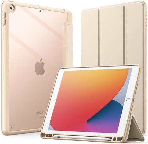 JETech Custodia per iPad 10,2 Pollici (9a/8a/7a Generazione, 2021/2020/2019) con Portapenne, il Involucro Posteriore Chiaro Trasparente Supporto Cover Sottile per Tablet Antiurto (Oro)