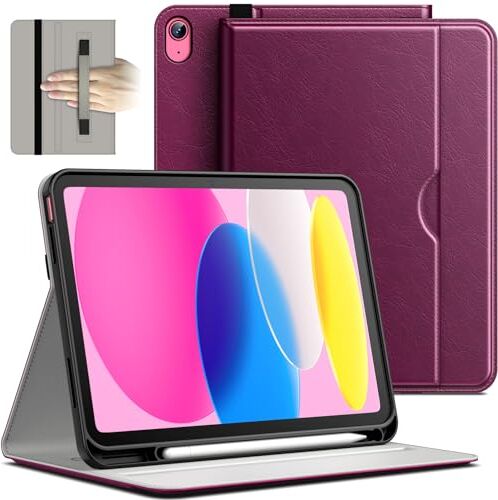 JETech Custodia per iPad 10 (10,9 Pollici, Modello 2022, 10a Generazione), PU Pelle Affari Folio Protettiva Cover Tablet con Portapenne & Tasca, Multi-Angolo Visualizzazione (Rosa viola)