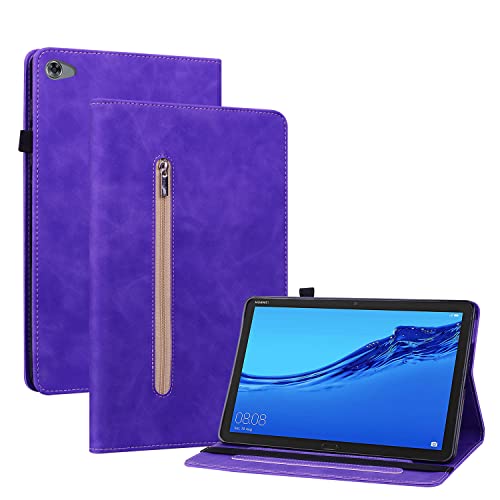 GXLONG Ooboom Zipper Custodia per Huawei MediaPad M5 Lite 10", Flip Smart Cover in Pelle PU Protezione Copertura Wallet Case Borsa Supporto Banda Elastica Viola