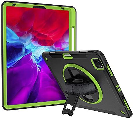 Lobwerk Custodia 4 in 1 per Apple iPad PRO 12.9 2018 2020 A2229 A2069 A2232 A2233 12.9 Pollici + Funzione Supporto + Maniglia Verde