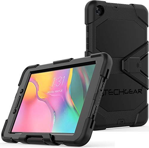 TECHGEAR Custodia Robusta Compatibile con Nuovo Samsung Galaxy Tab A 8.0" 2019 (SM-T290/SM-T295) Resistente agli Urti e all'impatto Cover con Supporto per i Bambini, Lavoro e Scuola [Nero]