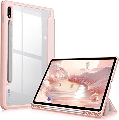 FINTIE Custodia per Samsung Galaxy Tab S8 11'' 2022 / Tab S7 11'' 2020 con S Pen Holder, Antiurto Sottile Case Posteriore Trasparente Cover con Bordo in TPU Morbido, Auto Sonno/Sveglia, Oro Rosa