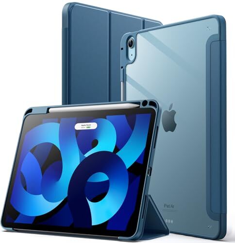 JETech Custodia per iPad Air 5/4 (10,9-Pollici, 2022/2020, 5a/4a Generazione) con Portapenne, il Involucro Posteriore Chiaro Trasparente Supporto Cover Sottile per Tablet Antiurto (Blu)