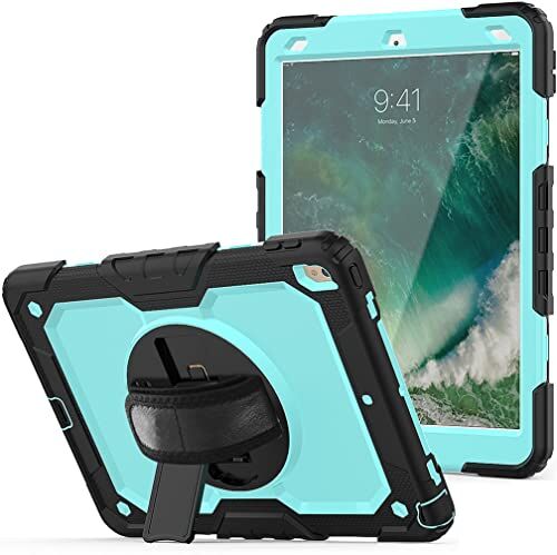 tasato Custodia per iPad Pro 10.5 2017/iPad air 3 10.5 2019 con supporto pieghevole girevole a 360 gradi, custodia antiurto alla moda con cinturino da polso e tracolla, nero+blu pallido