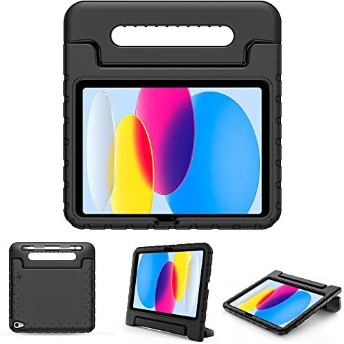 ProCase Custodia per bambini per iPad 10a generazione 10,9 pollici Custodia 2022 rilasciata, leggera custodia protettiva antiurto, con maniglia Kickstand -Nero