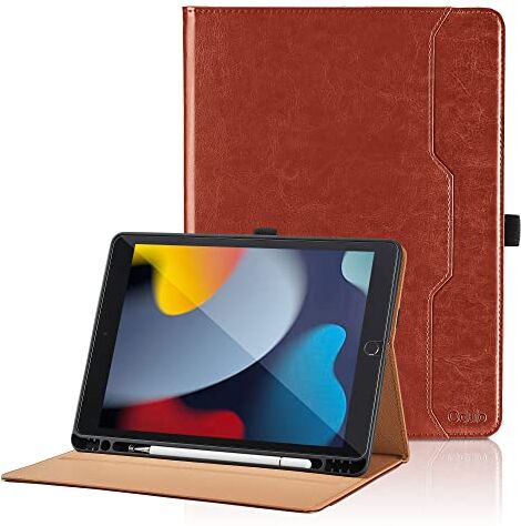 Oduio Custodia per iPad 9 Generazione (2021) / iPad 8 Generation (2020) / 7 Gen (2019) 10.2 Pollici Pelle Tablet Case, Protettivo Supporto con Pencil Holder, Auto Svegliati/Sonno Marrone