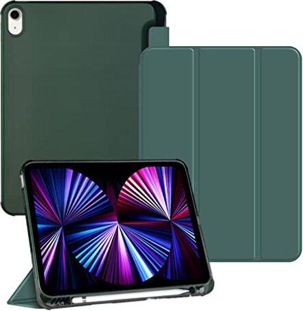 JOYLYJOME Compatibile con iPad (10,2 pollici), custodia pieghevole a forma di Y con scomparto per penne, materiale acrilico, verde scuro