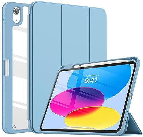 TiMOVO Custodia Compatibile con iPad 10 Generazione 10,9" 2022, iPad Smart Cover con Pencil Holder, Custodia Sottile a Tre-Ante, Auto Sveglia/Sonno Nebbia Blu