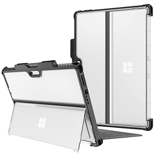 FINTIE Custodia per Microsoft Surface Pro 8 13 Pollici 2021, Antiurto Folio Case Protettiva Cover con Pen Holder Rigida Kickstand Case, Compatibile con Tastiera Type Cover, (Frosted Transparent)